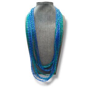 Mid-Century Multi-Strand Acrylic Tube Bead Necklace With Fold Over Clasp 54" Lon